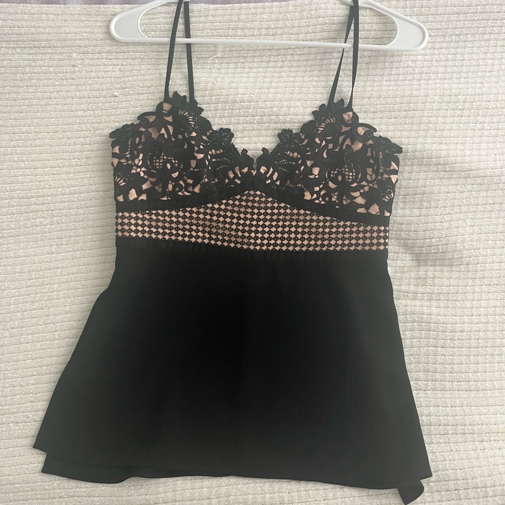 Theory Blush and Black Lace Top